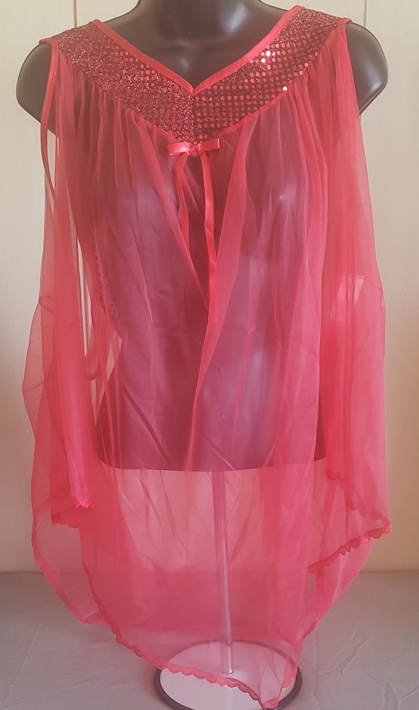2PC RED SOFT METALIC COLLAR BABYDOLL WITH PANTY